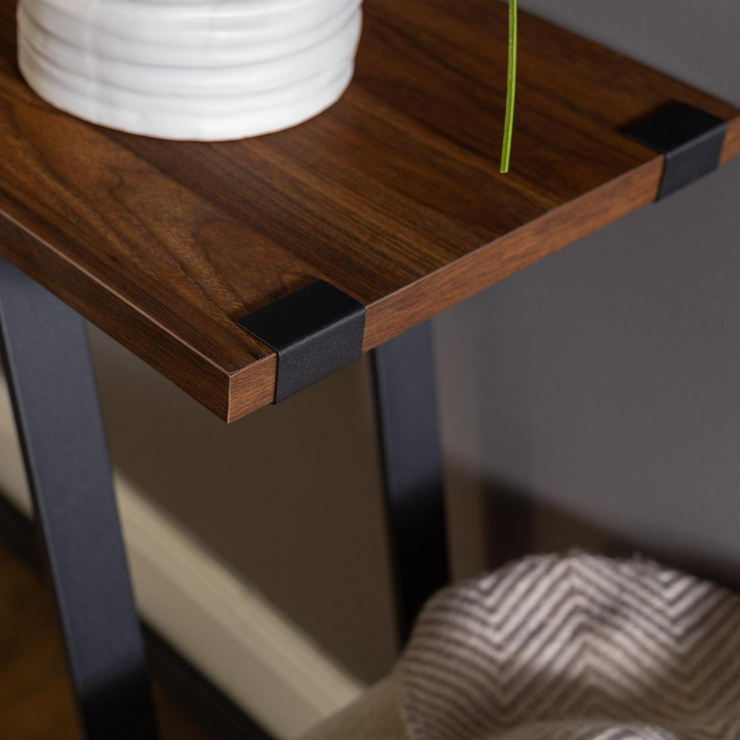 Walker Edison Rustic Wood and Metal Entryway Table, Dark Walnut - Image 9