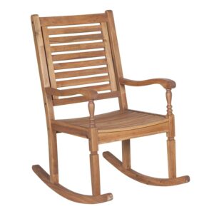 Walker Edison Solid Wood Outdoor Patio Rocking Chair, Brown