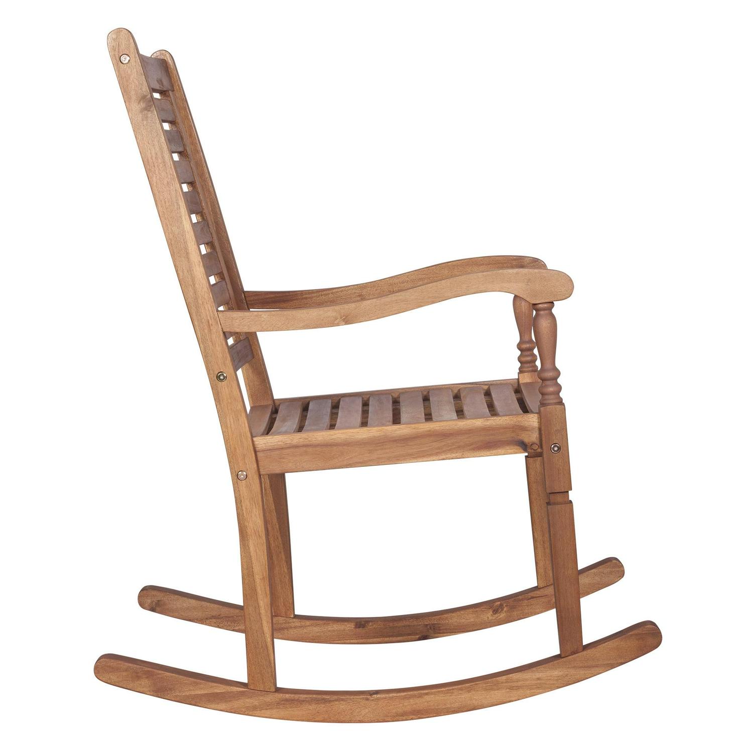 Walker Edison Solid Wood Outdoor Patio Rocking Chair, Brown - Image 10