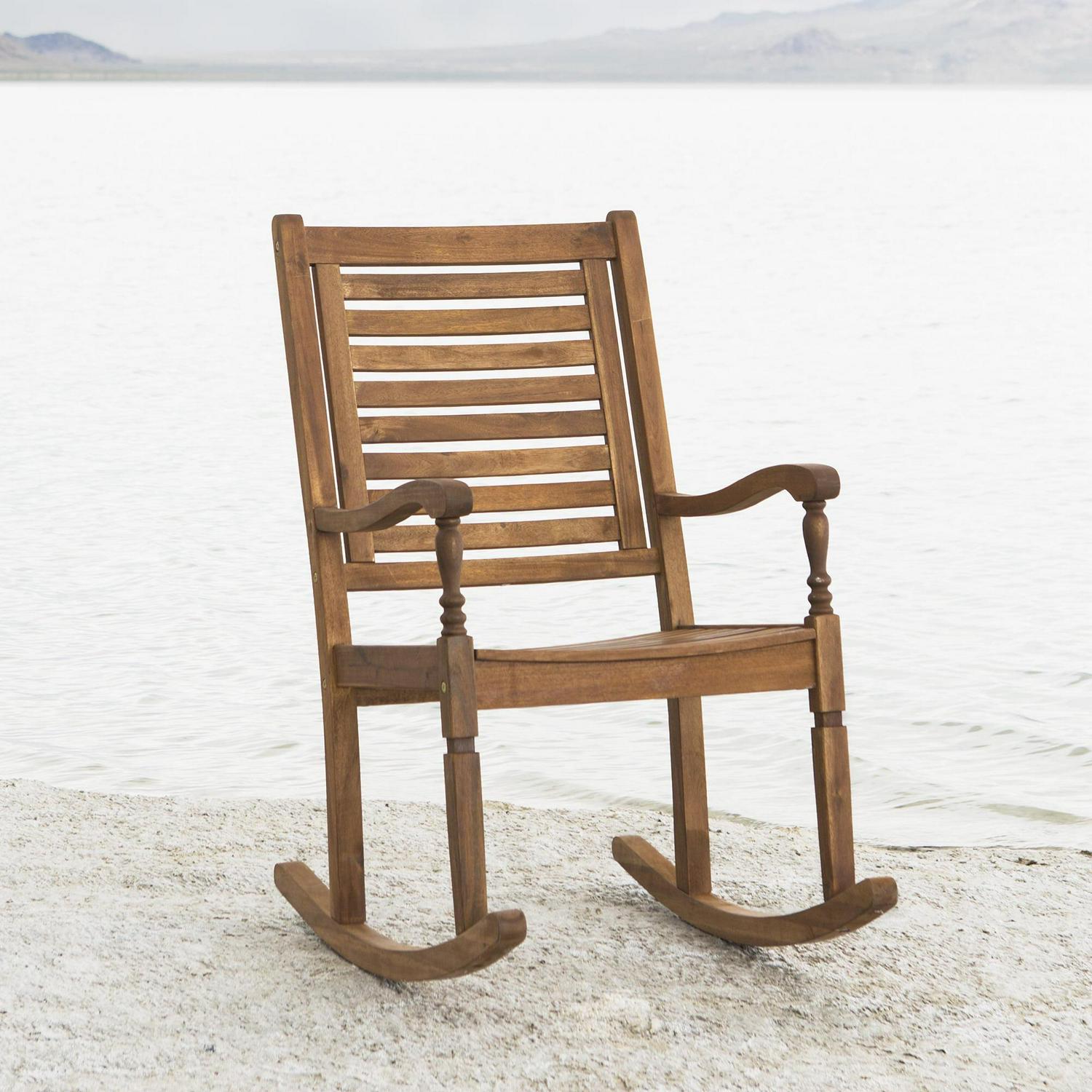 Walker Edison Solid Wood Outdoor Patio Rocking Chair, Brown - Image 9