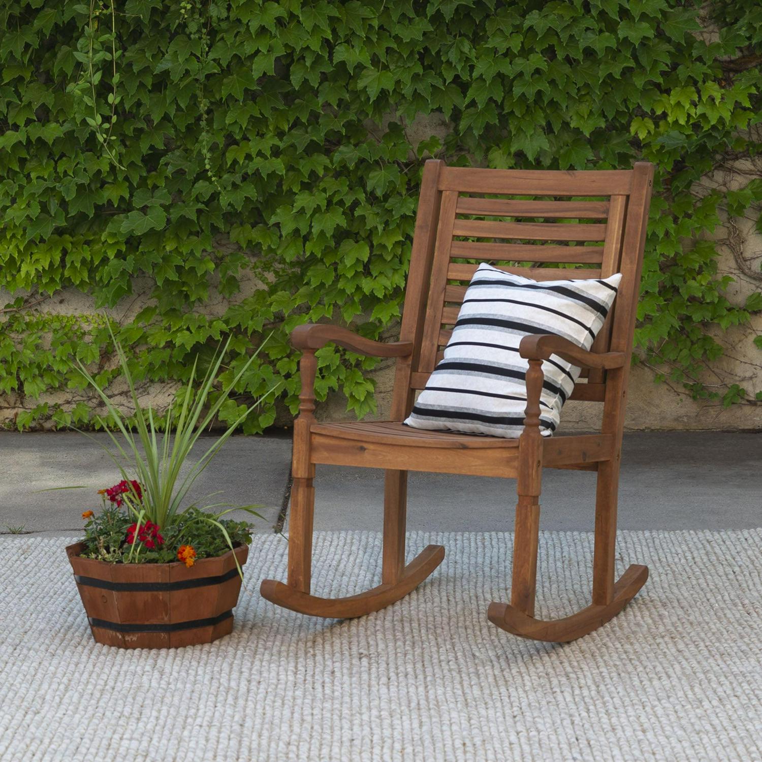 Walker Edison Solid Wood Outdoor Patio Rocking Chair, Brown - Image 8