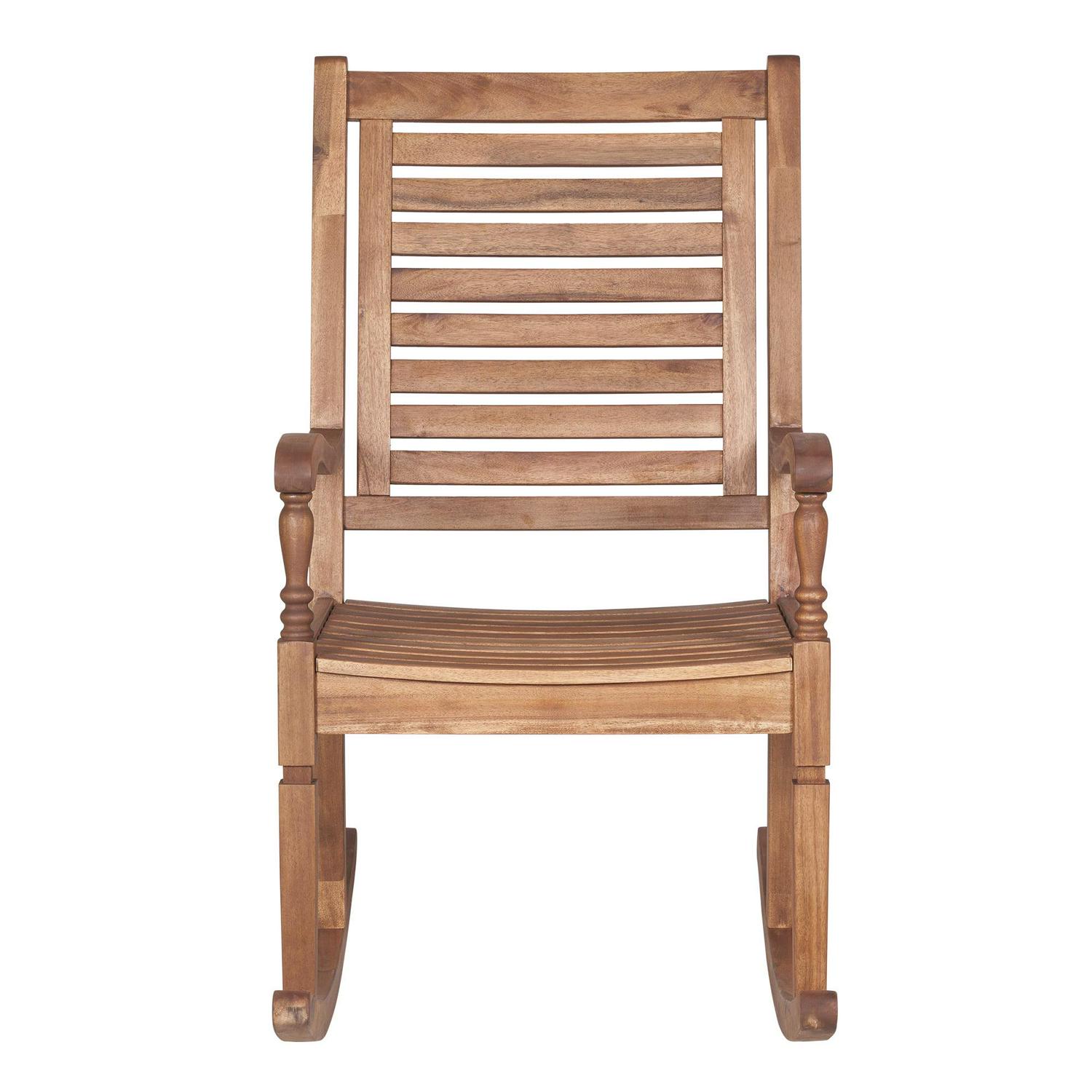 Walker Edison Solid Wood Outdoor Patio Rocking Chair, Brown - Image 3