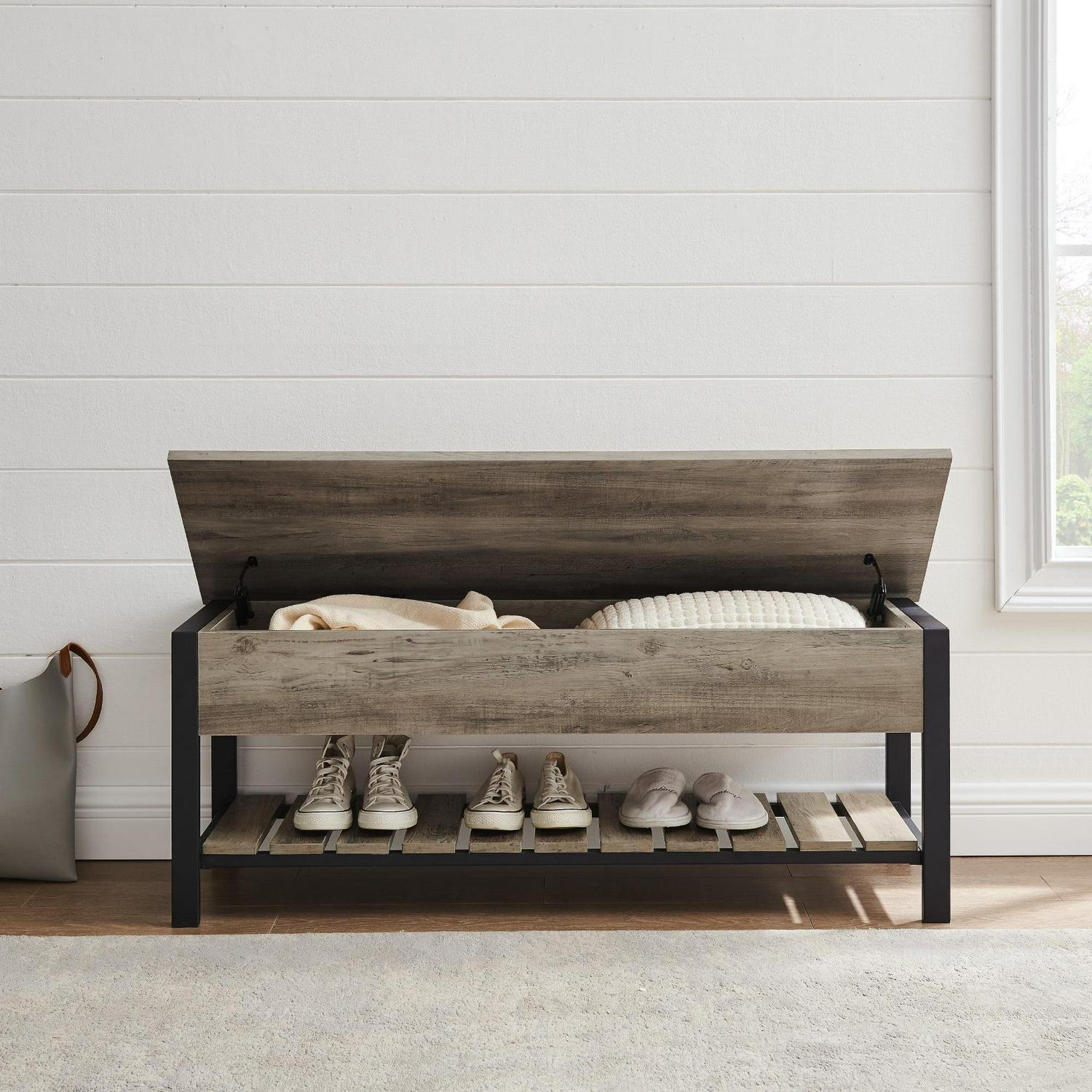 Walker Edison Storage Bench, Grey Wash - Image 4