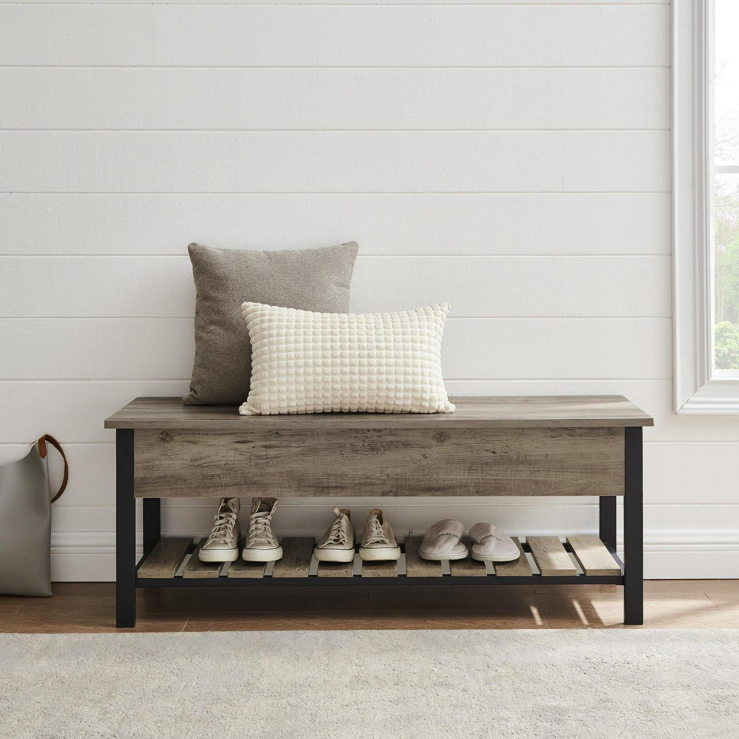 Walker Edison Storage Bench, Grey Wash - Image 3