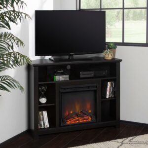 Walker Edison Tall Corner Fireplace TV Stand for TVs up to 50", Black