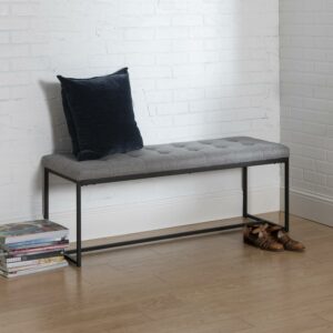 Walker Edison Transitional Tufted Entryway Bench, Grey