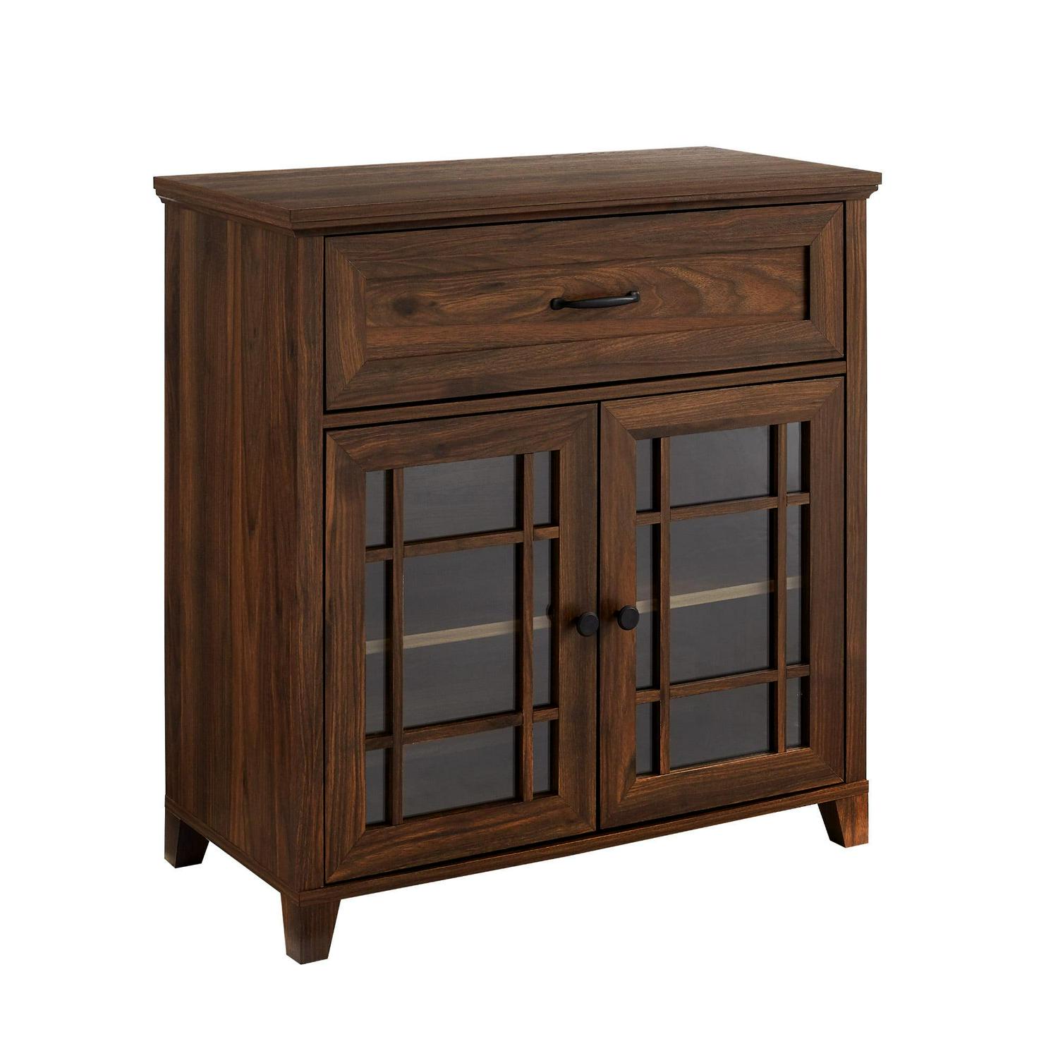 Walker Edison Transitional Glass Door Accent Cabinet, Dark Walnut - Image 4