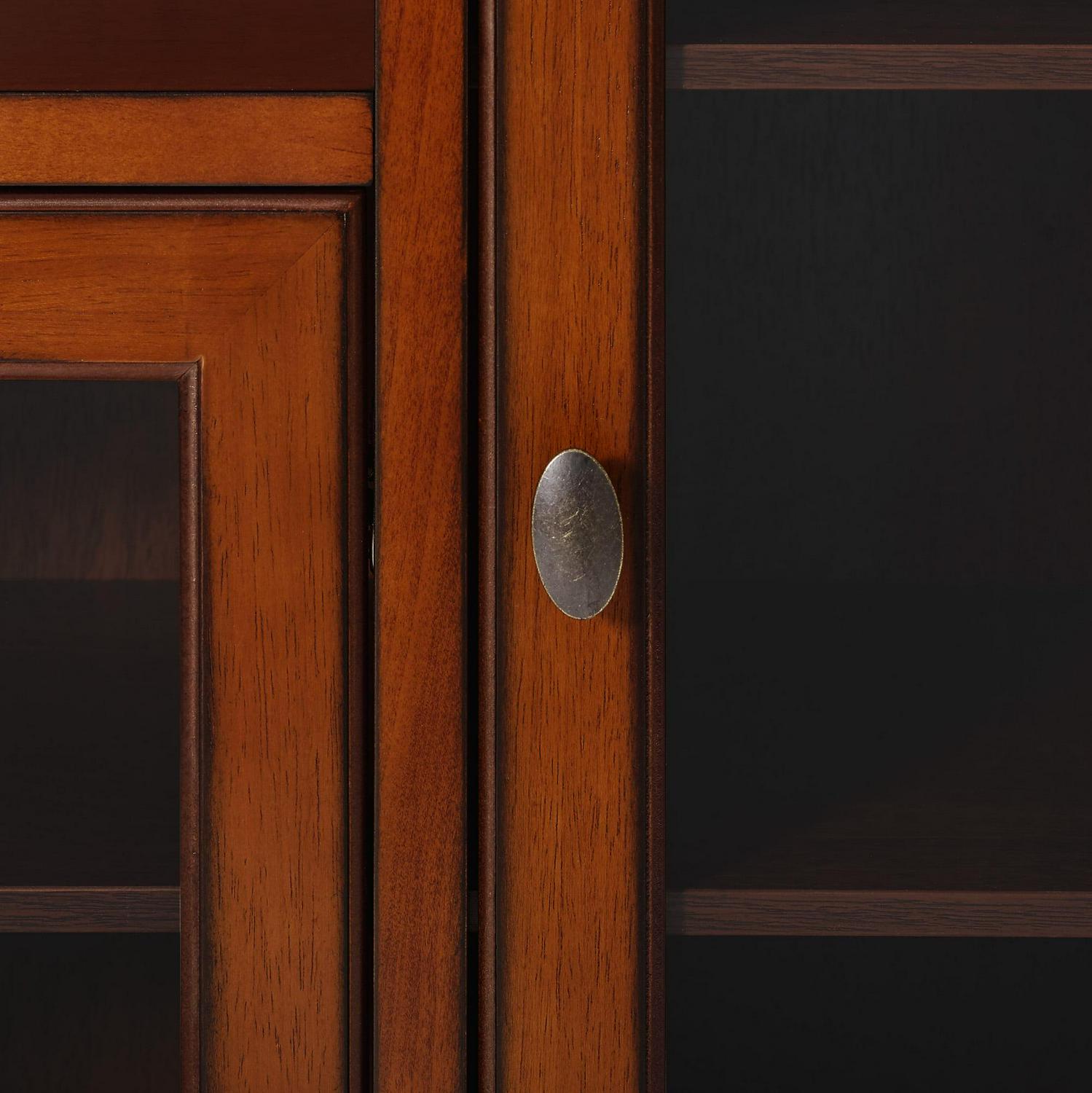 Walker Edison Transitional Highboy Glass Door Wood TV Stand, Rustic Brown - Image 4