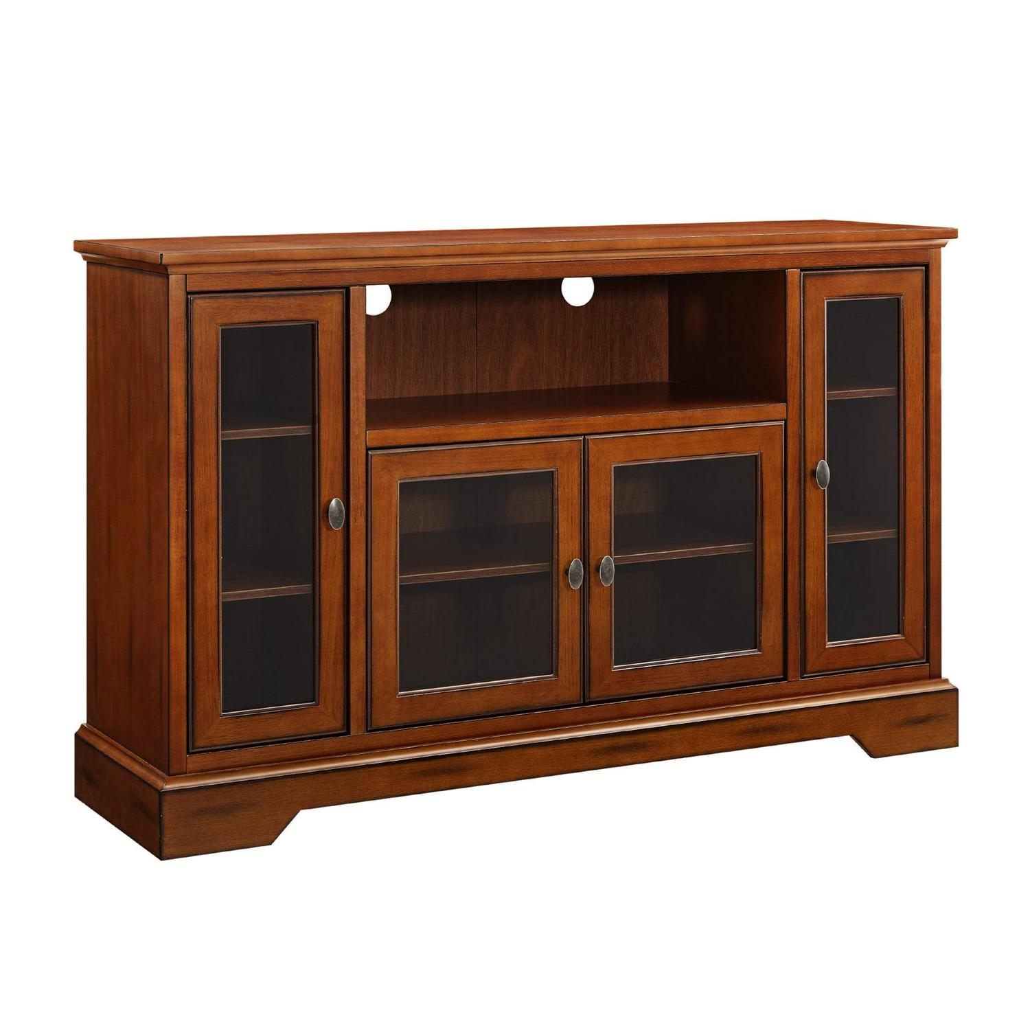 Walker Edison Transitional Highboy Glass Door Wood TV Stand, Rustic Brown - Image 2