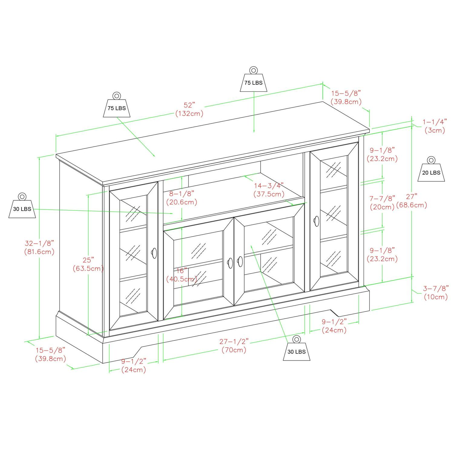 Walker Edison Transitional Highboy Glass Door Wood TV Stand, Rustic Brown - Image 8