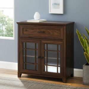 Walker Edison Transitional Glass Door Accent Cabinet, Dark Walnut