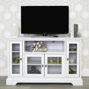 Walker Edison Transitional Highboy Glass Door Wood TV Stand for TVs up to 60", White