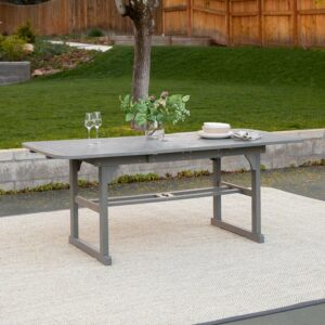 Walker Edison Wood Outdoor Patio Extendable Dining Table, Grey Wash