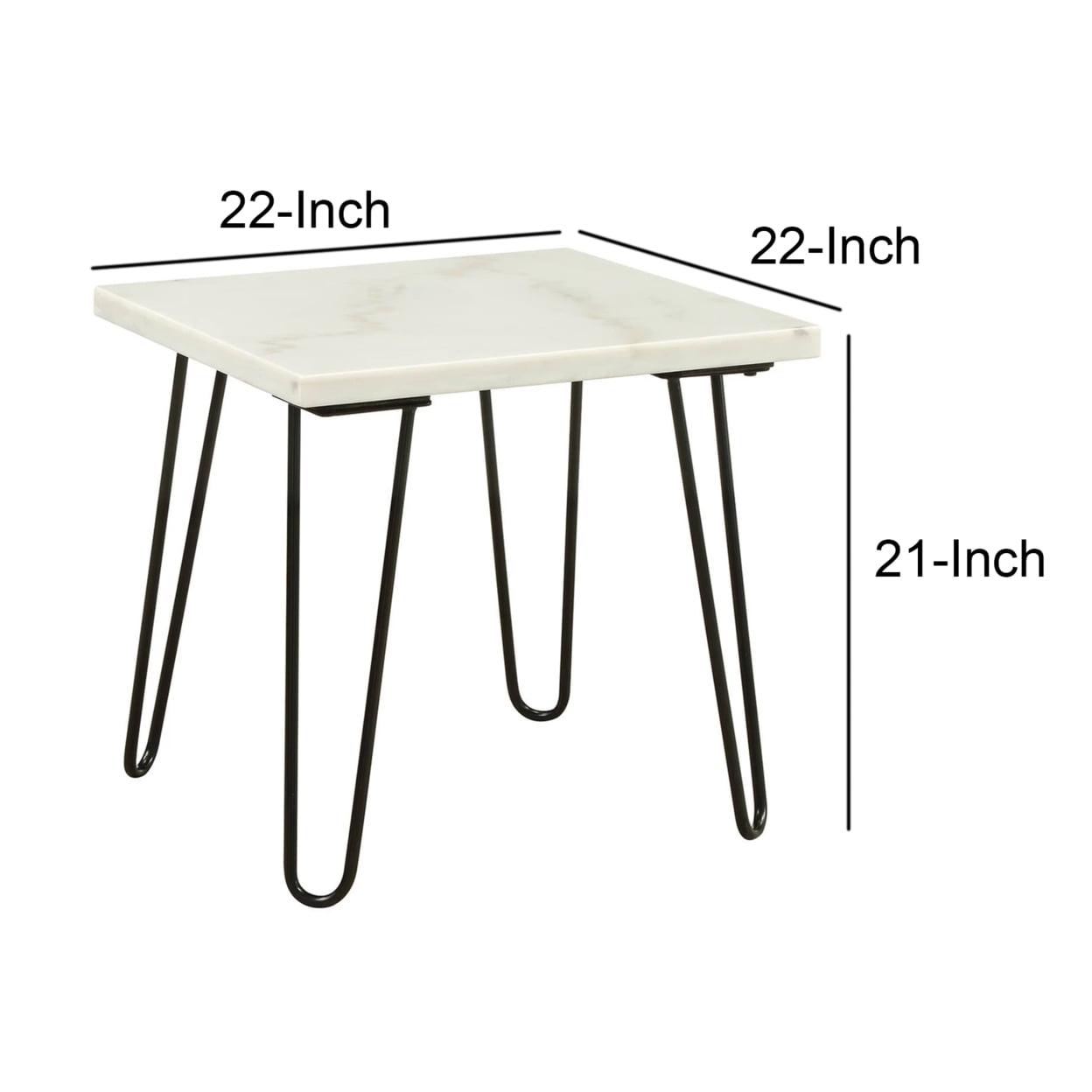 ACME Telestis 22" Square Marble Top End Table in White and Black - Image 5