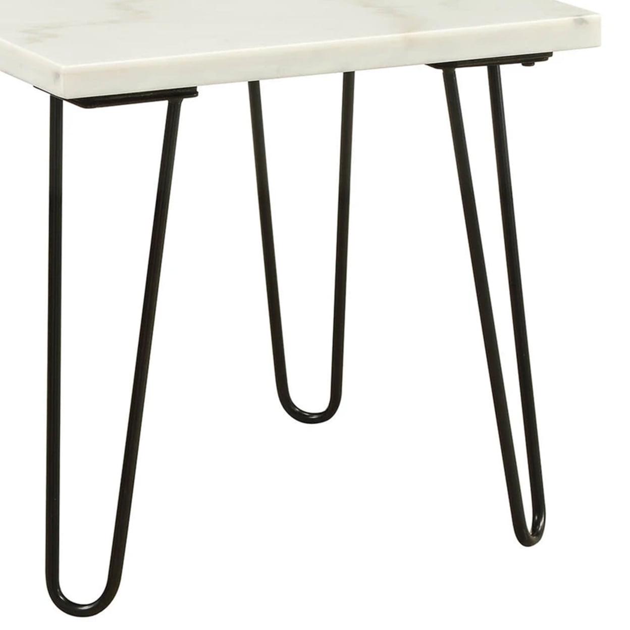 ACME Telestis 22" Square Marble Top End Table in White and Black - Image 4
