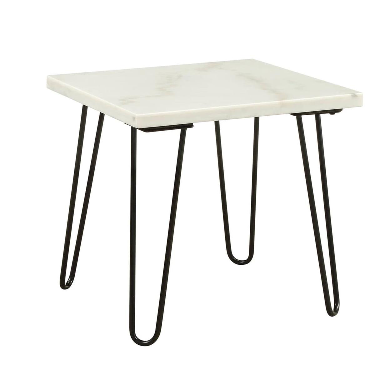 ACME Telestis 22" Square Marble Top End Table in White and Black