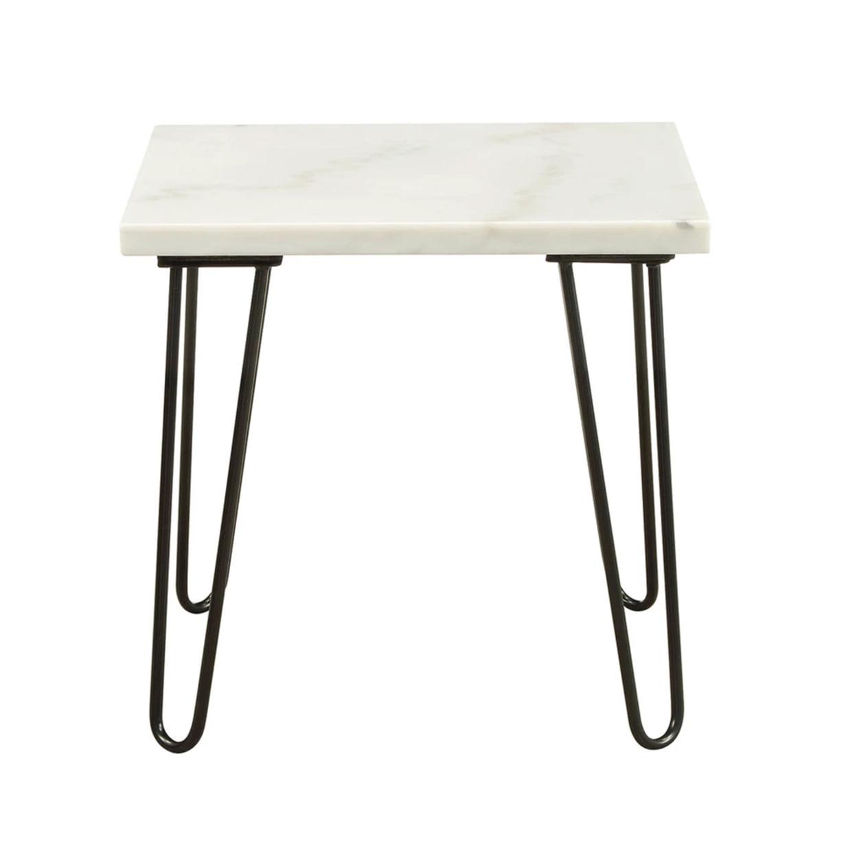 ACME Telestis 22" Square Marble Top End Table in White and Black - Image 2