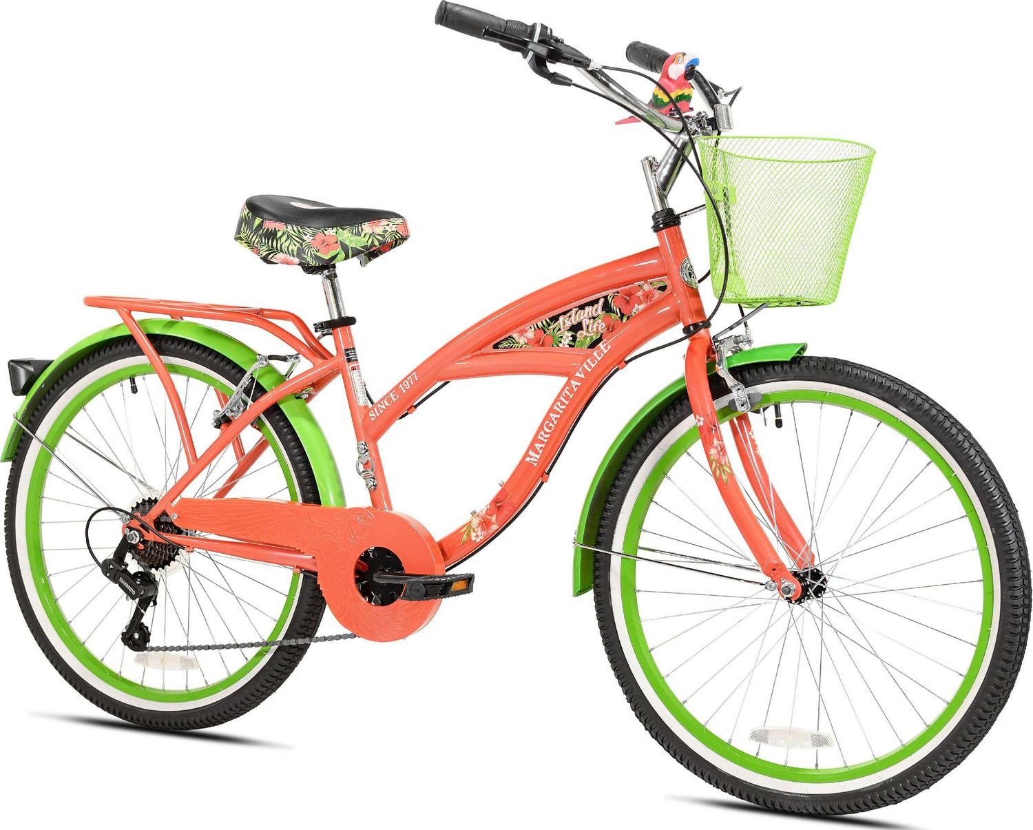 Margaritaville 24" Island Life Multi Speed Girl's Bike, Coral/Green