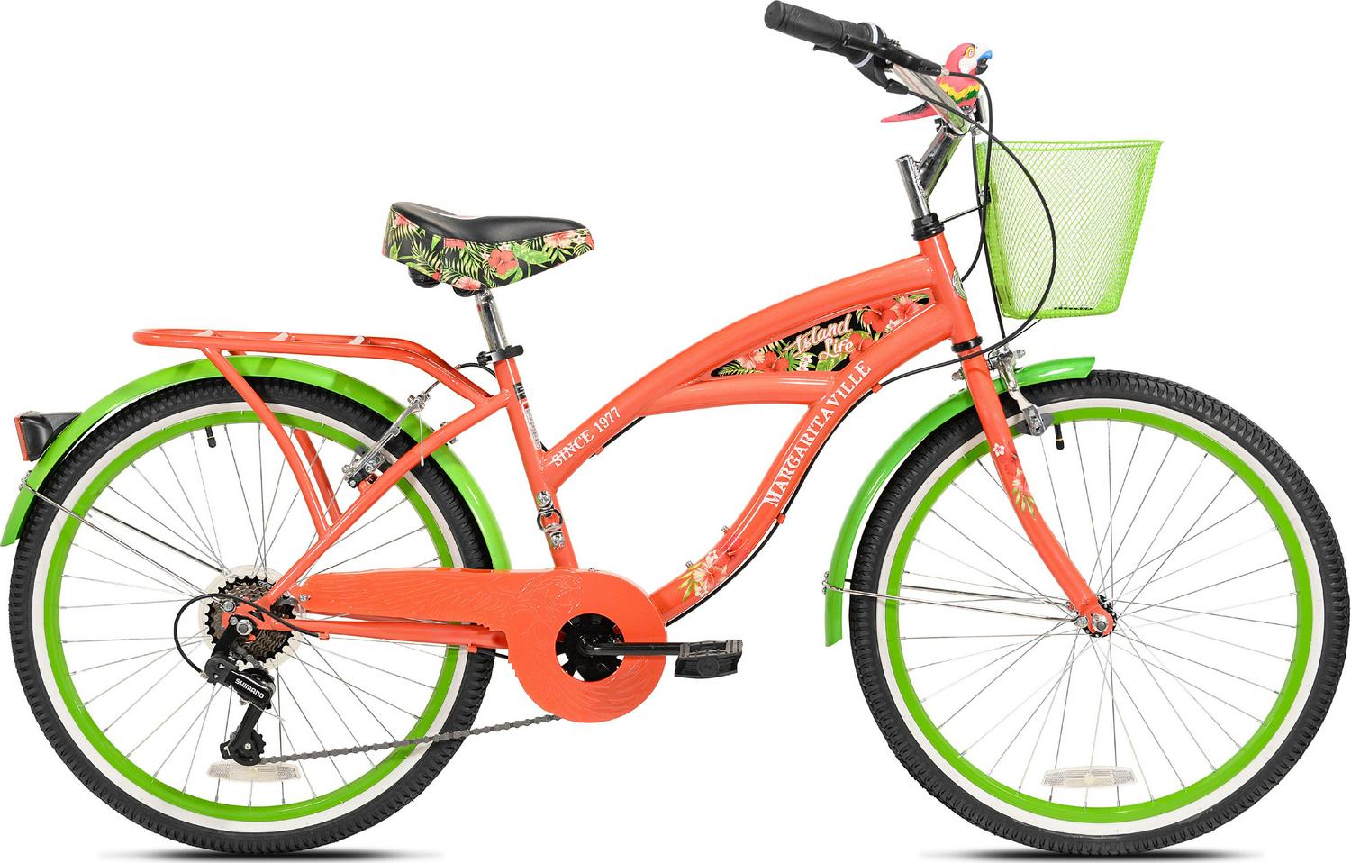 Margaritaville 24" Island Life Multi Speed Girl's Bike, Coral/Green - Image 2