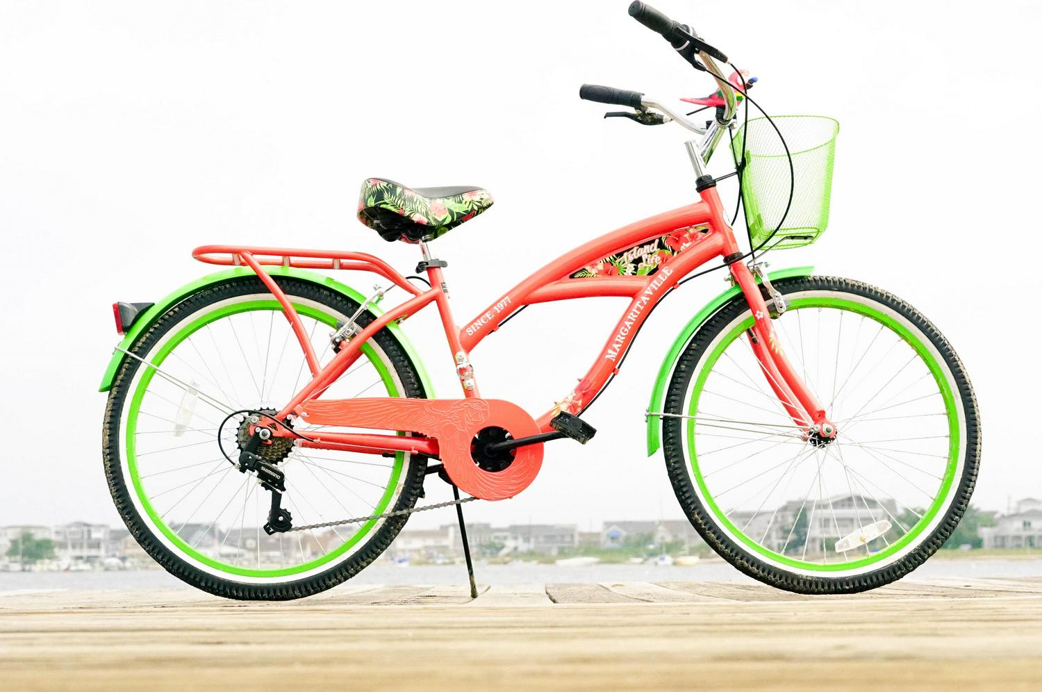 Margaritaville 24" Island Life Multi Speed Girl's Bike, Coral/Green - Image 3