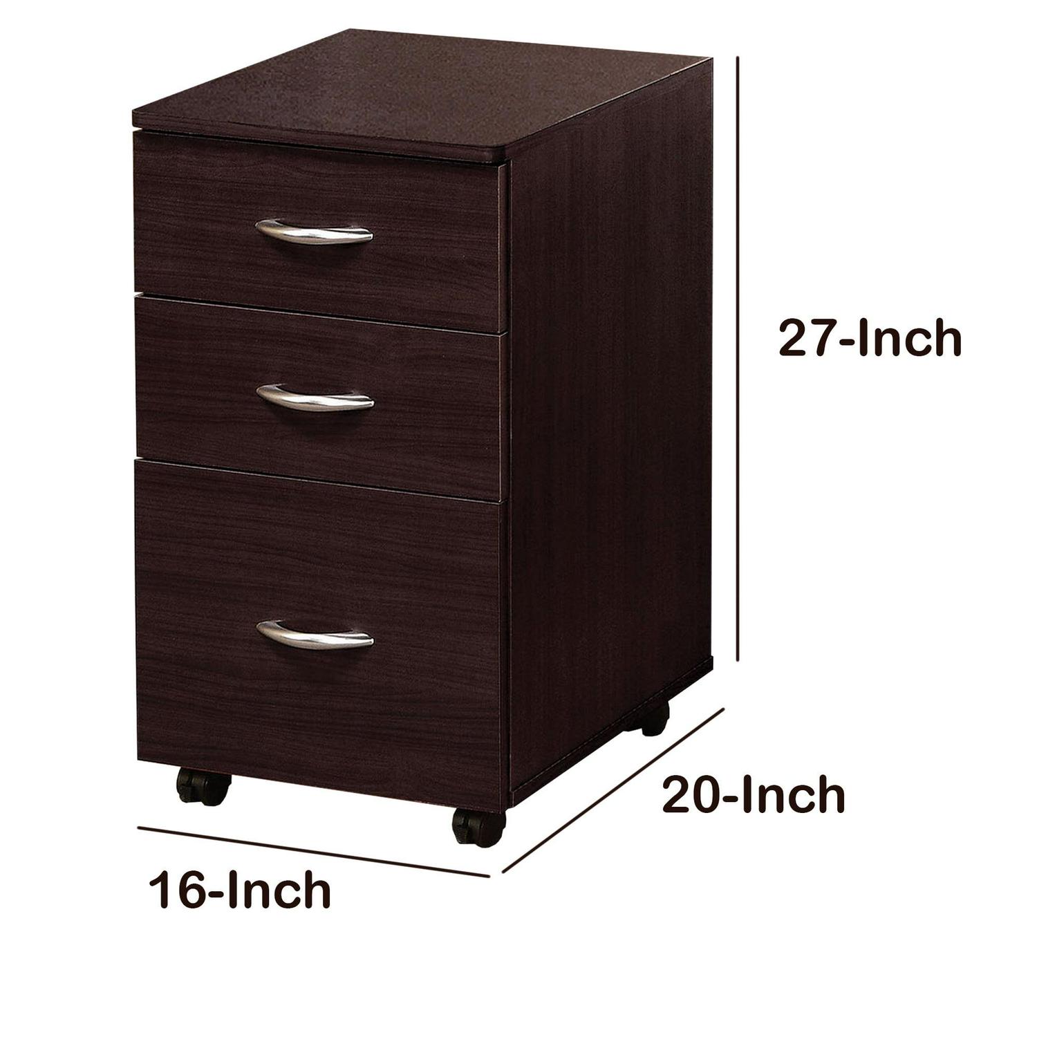 Marlow File Cabinet With 3 Drawers, Espresso Brown- Saltoro Sherpi - Image 5