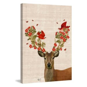 Marmont Hill Deer and Love Birds Painting Print on Wrapped Canvas Wall Art