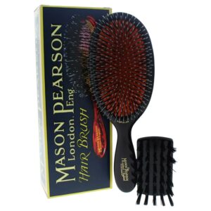 Mason Pearson Large Popular Bristle and Nylon Brush - BN1 Dark Ruby - 2 Pc Hair Brush and Cleaning Brush