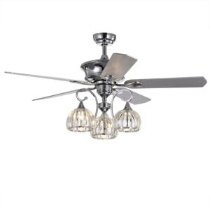 Warehouse of Tiffany Mavyn 52” Chrome Finish Indoor Ceiling Fan with 3-Light Crystal Chandelier