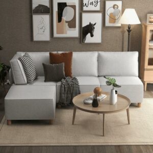 Chromcraft McKenzie Modular Sectional Sofa with Ottoman, Textured Gray Fabric, Indoor Furniture for Living Room, 4 Pieces