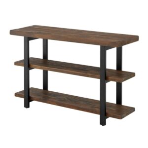 Alaterre Furniture Pomona 48" Solid Pine Wood Media Console Table with 2 Open Shelves and Metal Legs, 3-Tier Storage Display and Rustic Industrial Accent Furniture, Natural