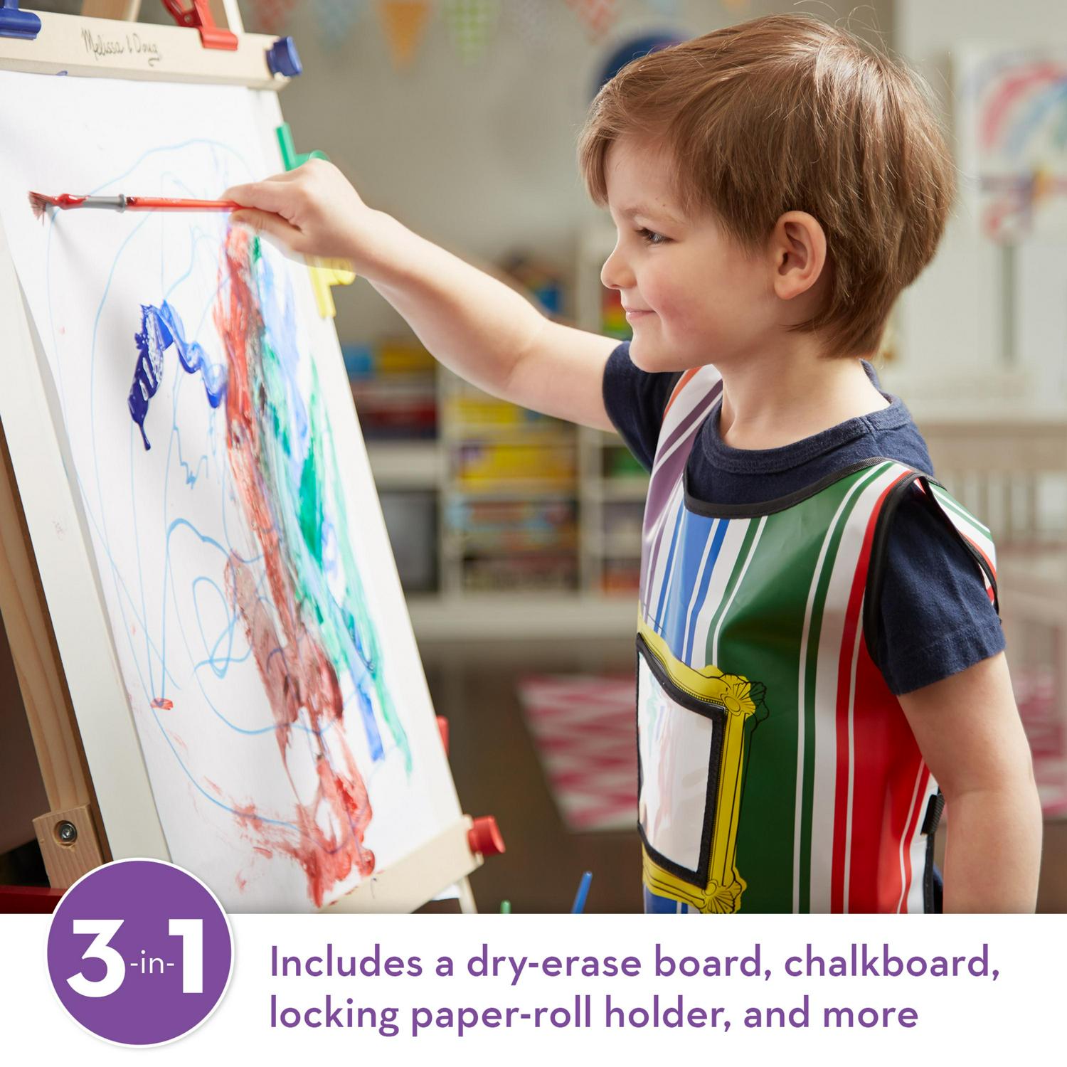 Melissa & Doug Deluxe Standing Art Easel - Dry-Erase Board, Chalkboard, Paper Roller - FSC Certified - Image 2