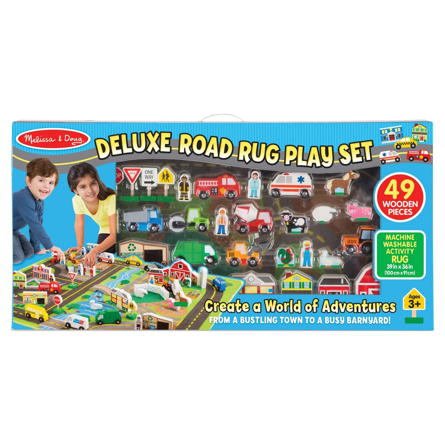 Melissa & Doug Deluxe Activity Road Rug Play Set with 49 Wooden Vehicles and Play Pieces - Image 3