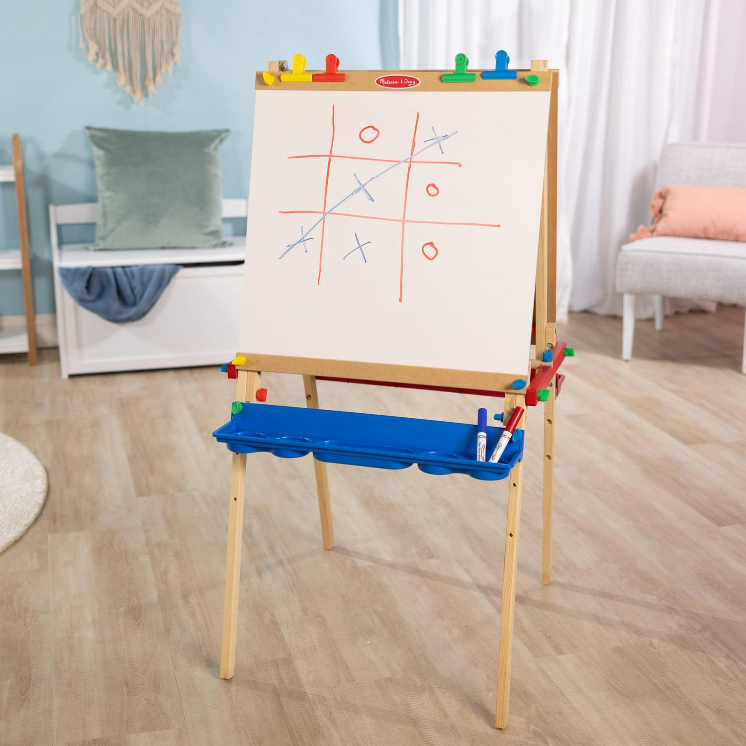 Melissa & Doug Deluxe Standing Art Easel - Dry-Erase Board, Chalkboard, Paper Roller - FSC Certified - Image 9