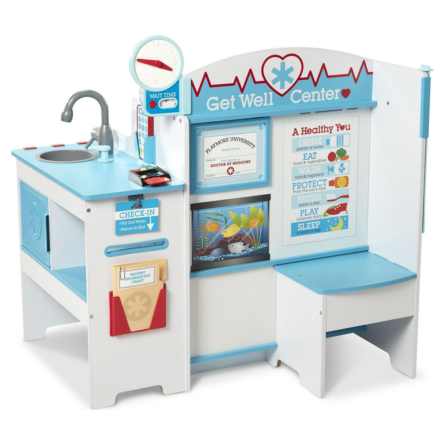 Melissa & Doug Wooden Get Well Doctor Activity Center - Waiting Room, Exam Room, Check-In Area - FSC Certified