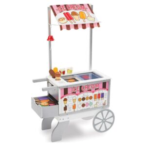 Melissa & Doug Wooden Snacks and Sweets Food Cart - 40+ Play Food Pieces, Reversible Awning