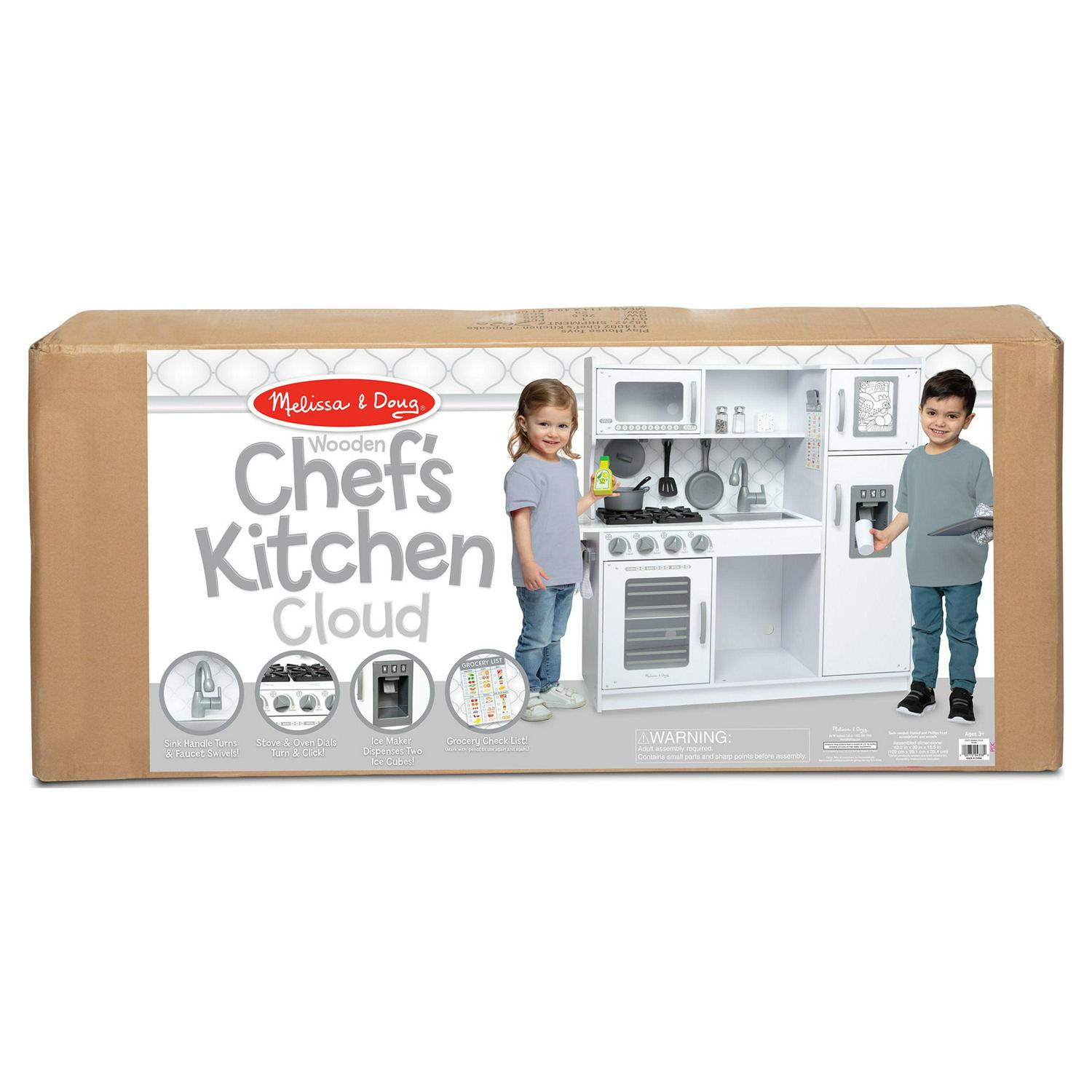 Melissa & Doug Wooden Chef’s Pretend Play Toy Kitchen With “Ice” Cube Dispenser – Cloud White - FSC Certified - Image 3