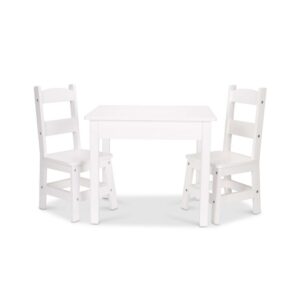 Melissa & Doug Wooden Kids Table and 2 Chairs Set - White Furniture for Playroom