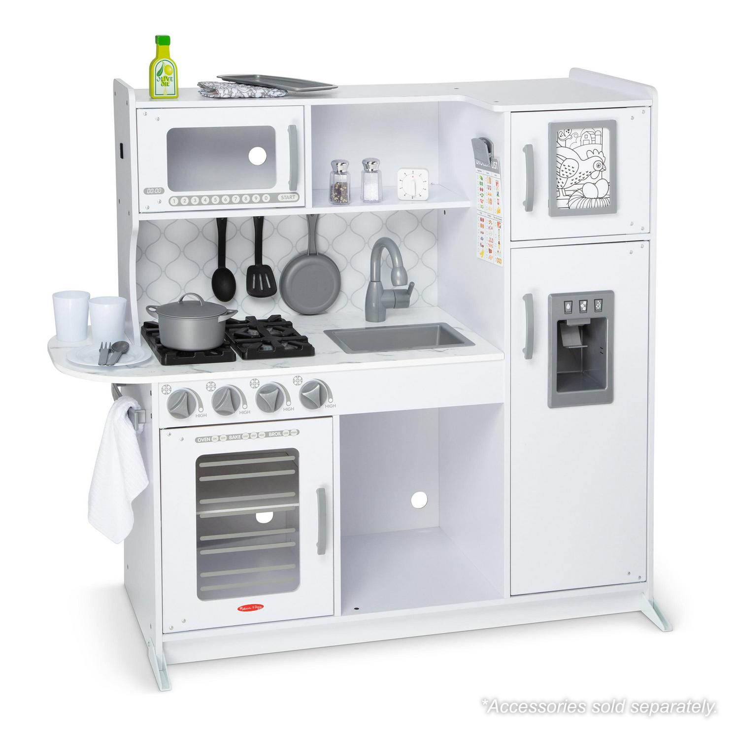 Melissa & Doug Wooden Chef’s Pretend Play Toy Kitchen With “Ice” Cube Dispenser – Cloud White - FSC Certified - Image 4