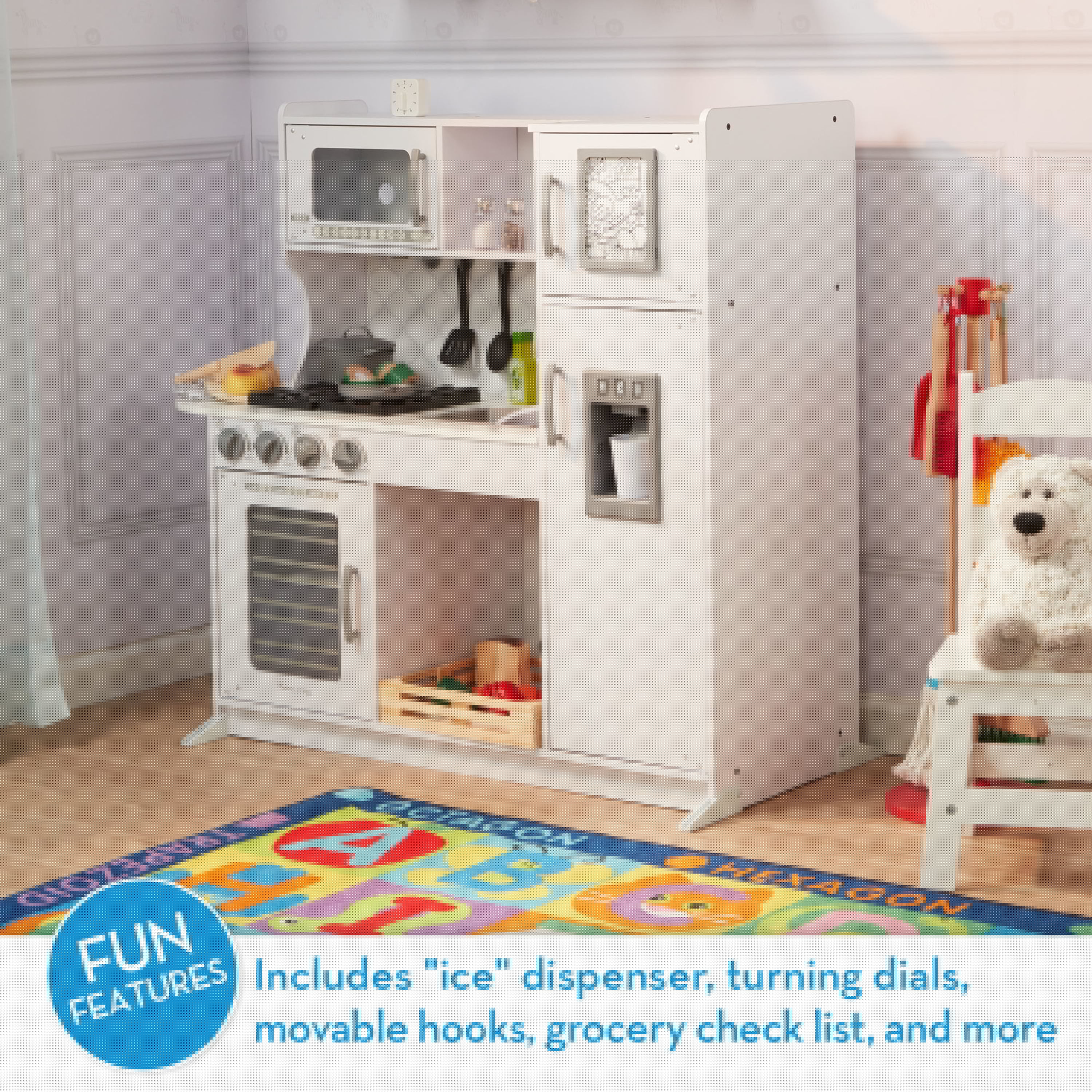 Melissa & Doug Wooden Chef’s Pretend Play Toy Kitchen With “Ice” Cube Dispenser – Cloud White - FSC Certified - Image 2