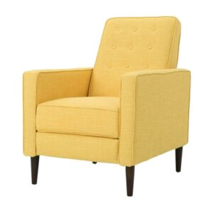 Christopher Knight Home Mervynn Mid-Century Modern Button Tufted Fabric Recliner by Muted Yellow Pushback Recline