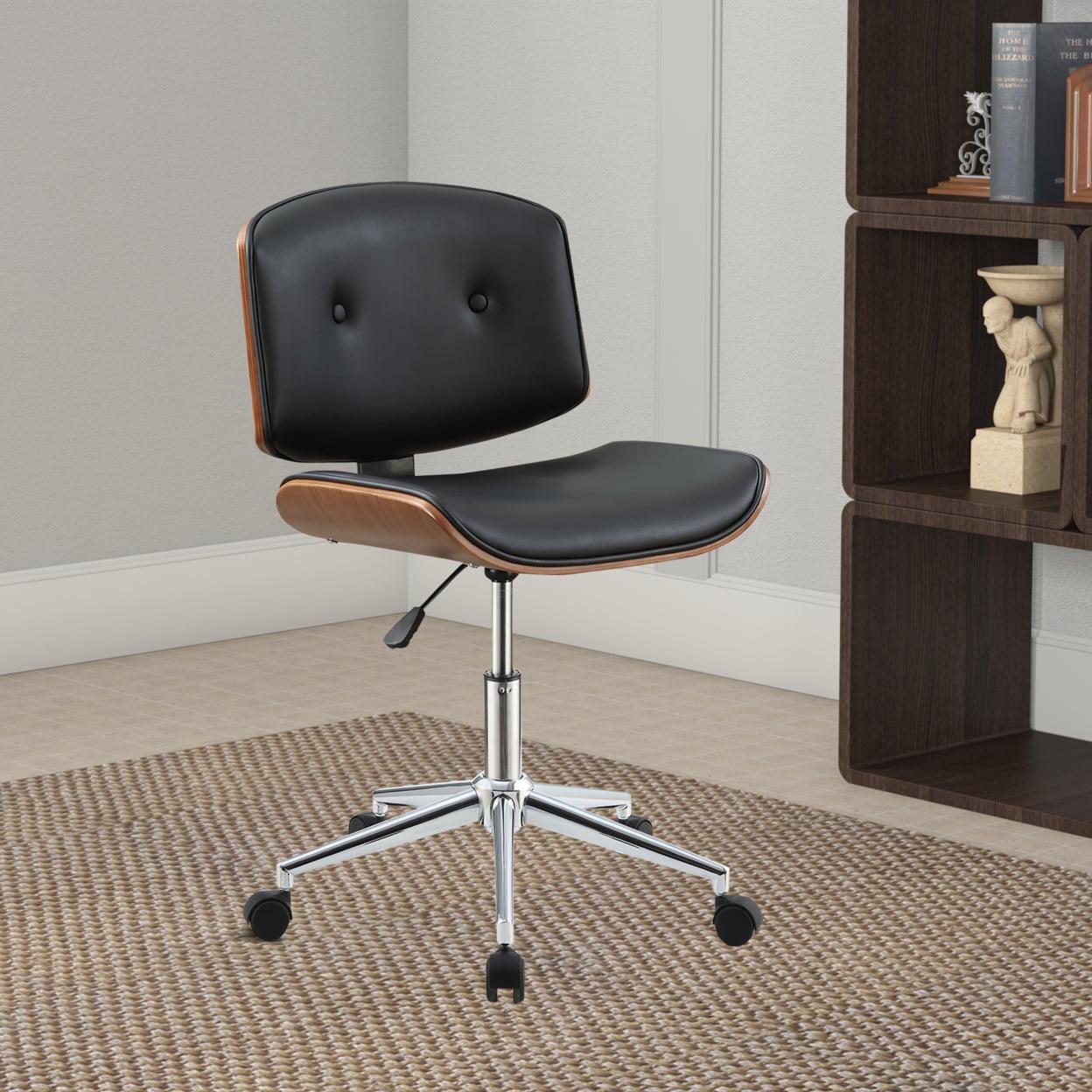 ACME Camila Faux Leather Tufted Swivel Office Chair in Black and Walnut - Image 6