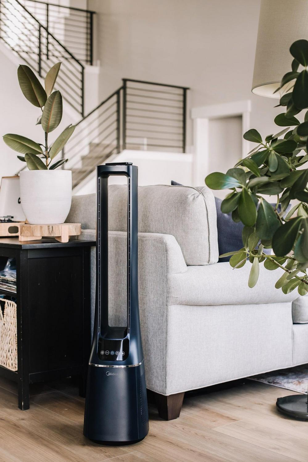 Midea 41" Tall 10-Speed Bladeless DC Tower Fan & HEPA Air Purifier with Remote Control, AMS150-PB, New, Blue - Image 3