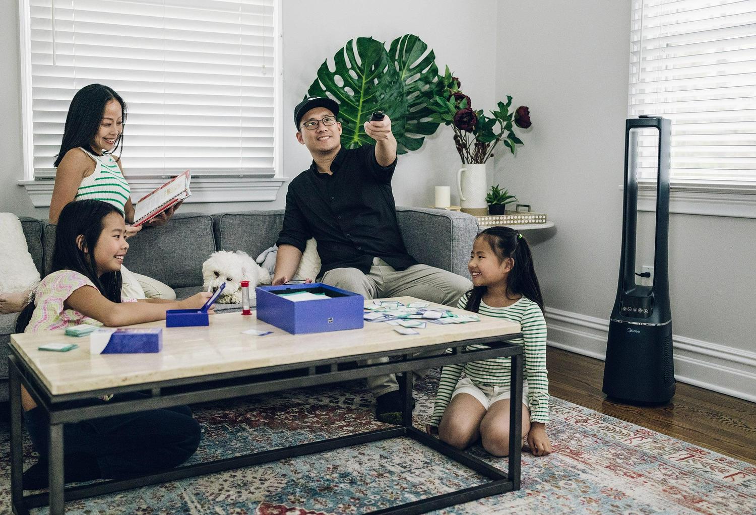 Midea 41" Tall 10-Speed Bladeless DC Tower Fan & HEPA Air Purifier with Remote Control, AMS150-PB, New, Blue - Image 6