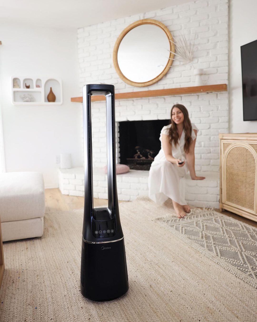 Midea 41" Tall 10-Speed Bladeless DC Tower Fan & HEPA Air Purifier with Remote Control, AMS150-PB, New, Blue - Image 5