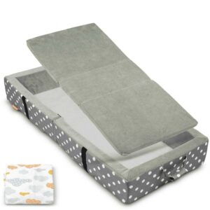 Milliard Portable Toddler Travel Bed Nap Mat + Washable Fitted Sheet, Great for Travel Camping Trips and Sleepovers - Light Grey