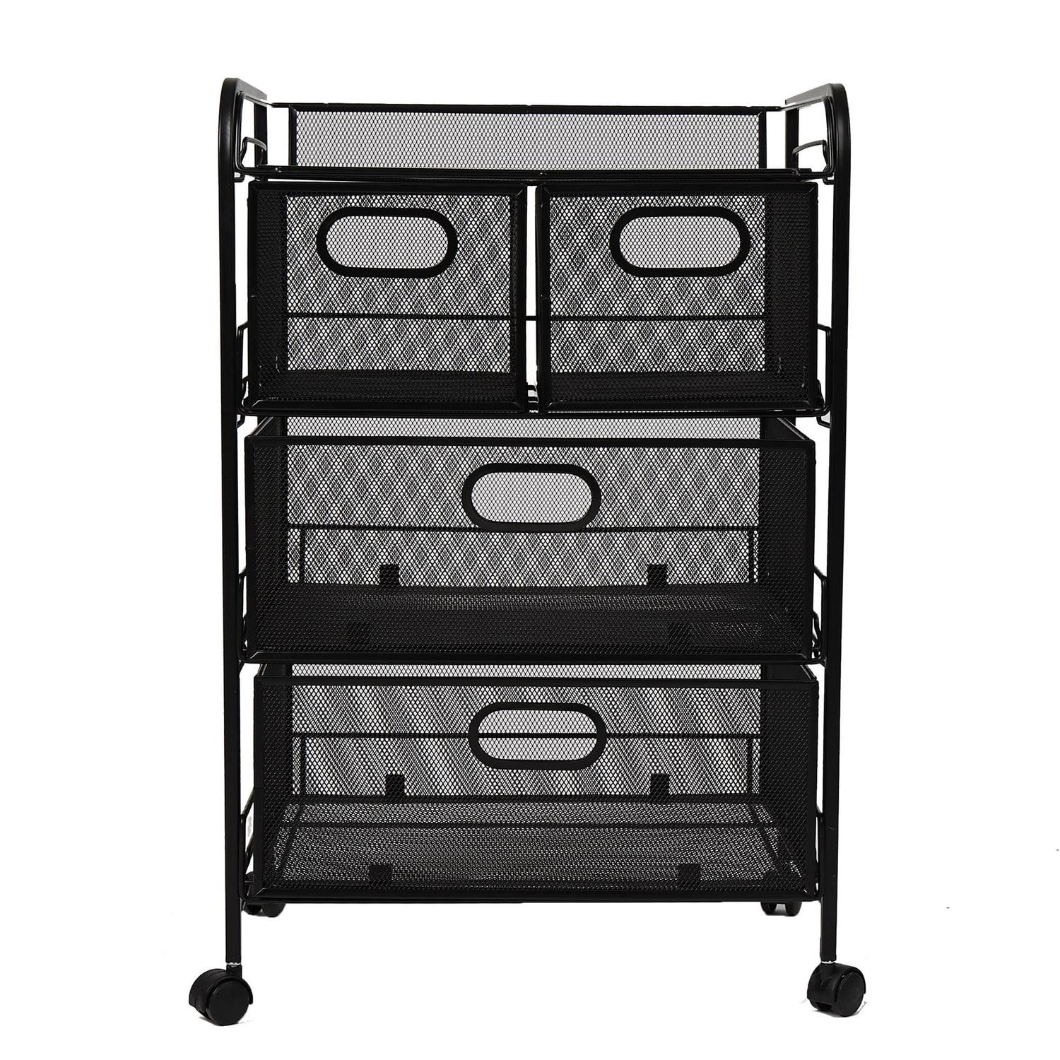 Mind Reader Cart with Drawers, Multipurpose Office Organizer, Utility Cart, Rolling Storage, Metal, Black