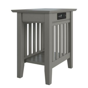 AFI Mission Solid Wood Side Table with Built-in Charging Station, Grey