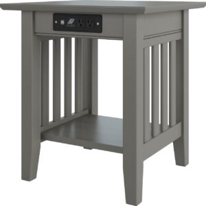 AFI Mission Solid Wood End Table with Built-In Charging Station, Grey