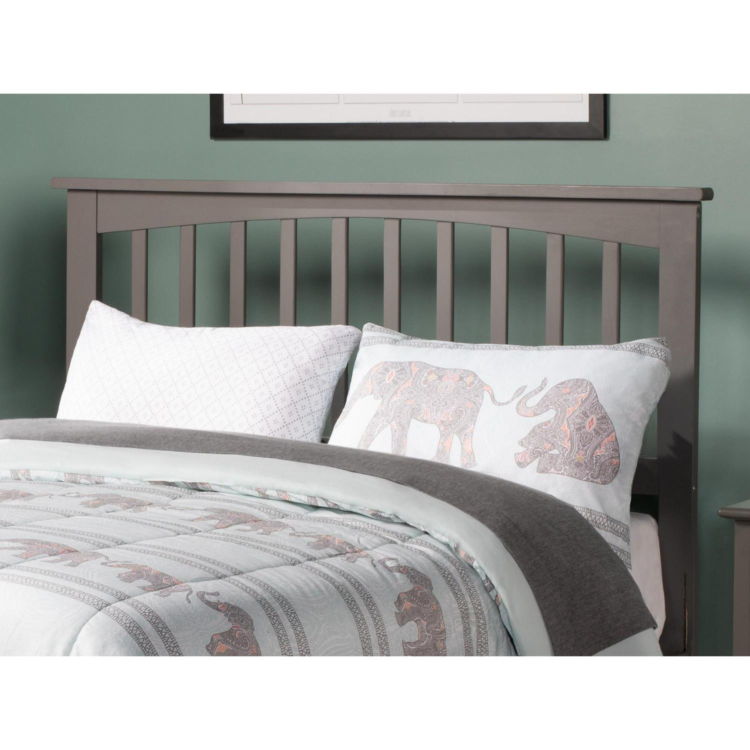 AFI Mission Full Solid Wood Headboard with Attachable Charger, Grey