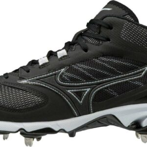 Mizuno Men's 9-Spike Dominant 2 Mid Metal Baseball Cleat, Size 7, Black-White (9000)